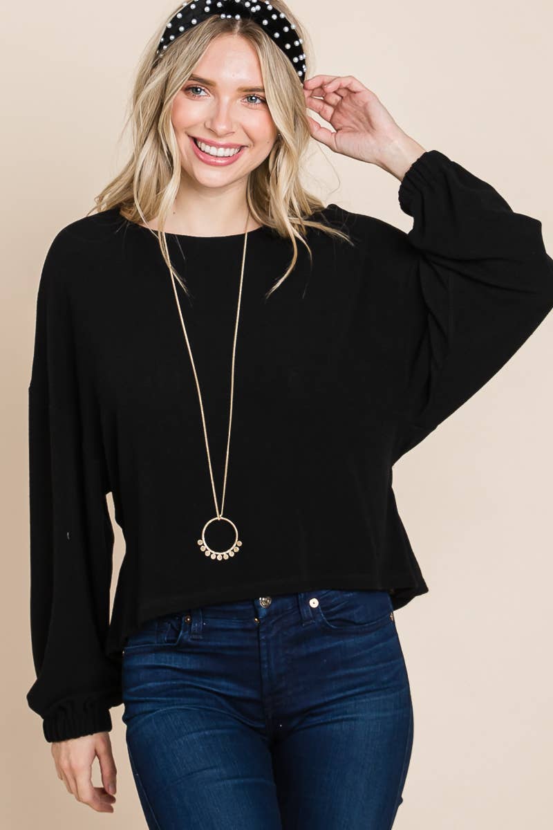 Lesley Plus Size Solid Rouched Back Top | Brown