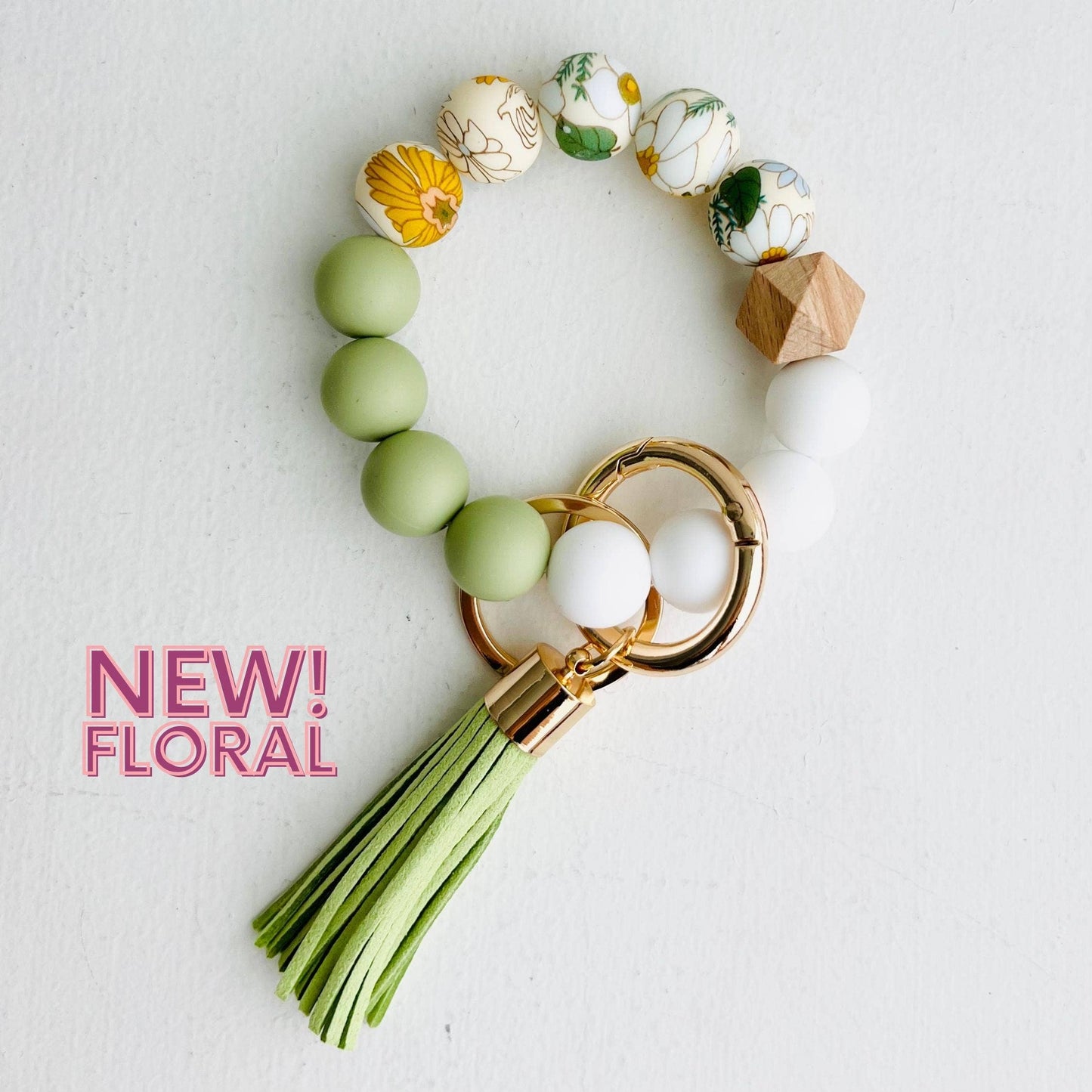 Bangle Keychain | Silicone Wristlet Key Ring | Bead Bracelet: Lavender Purple