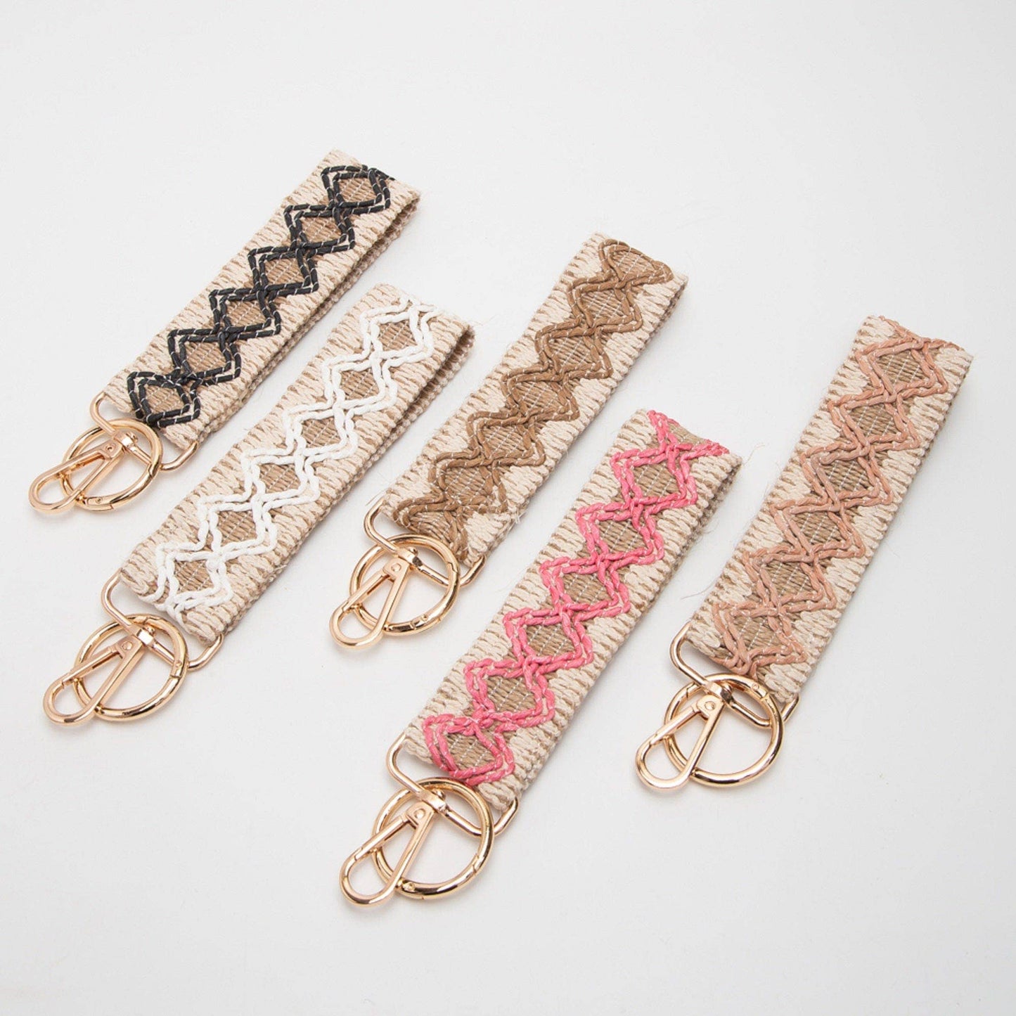 Wave Pattern Straw Wristband/Key Chain | Beige Brown