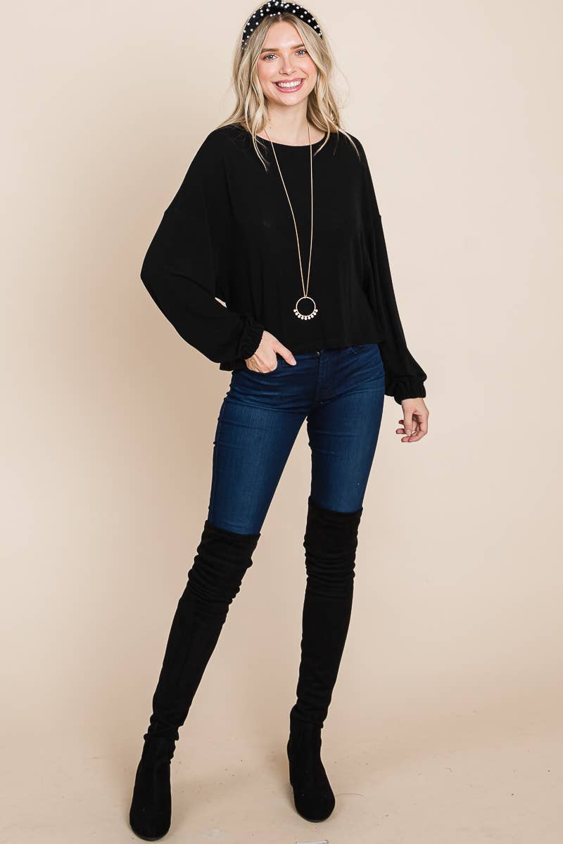 Lesley Plus Size Solid Rouched Back Top | Brown
