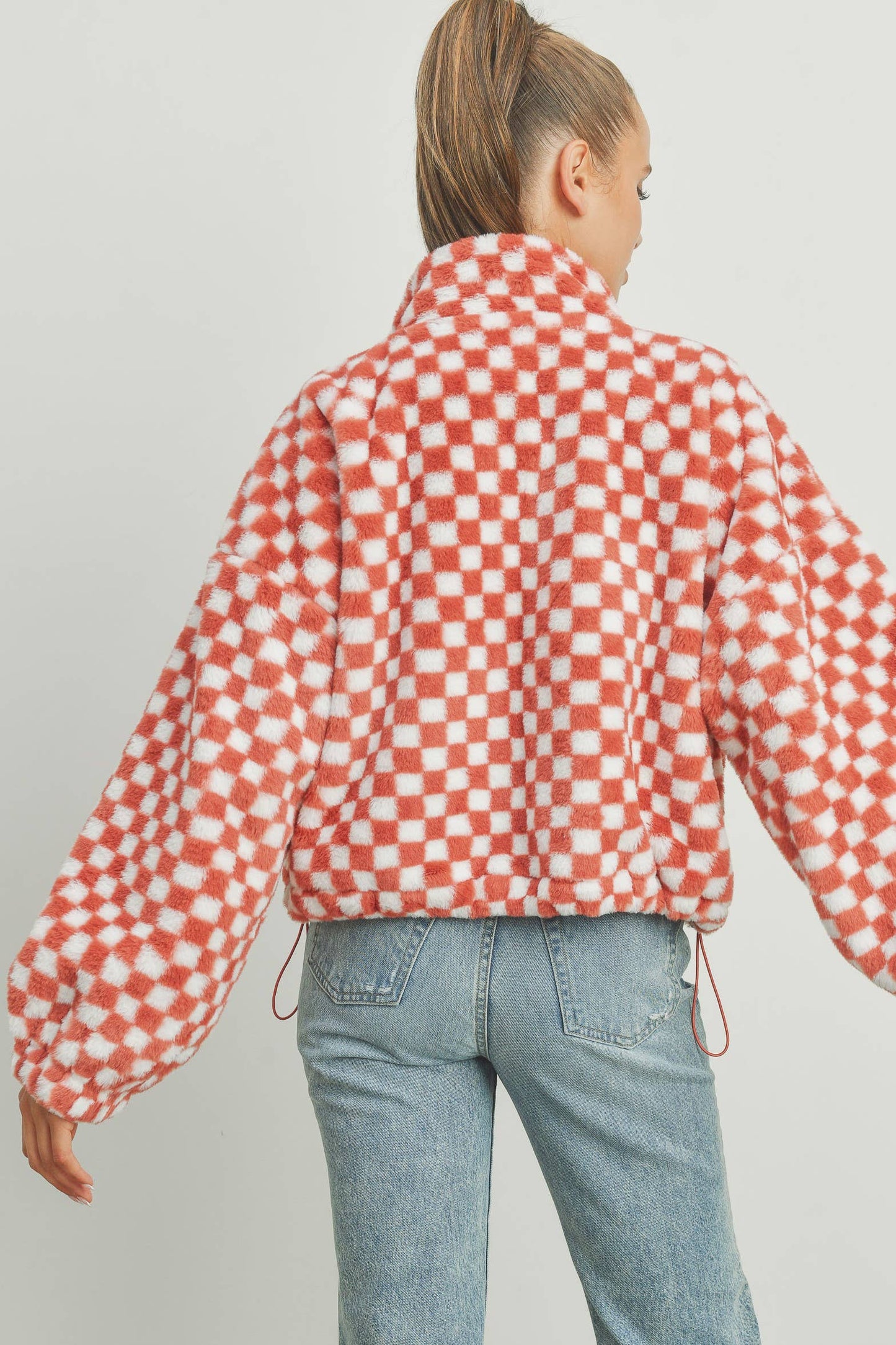 Cozy Checkered Teddy Jacket | TAUPE
