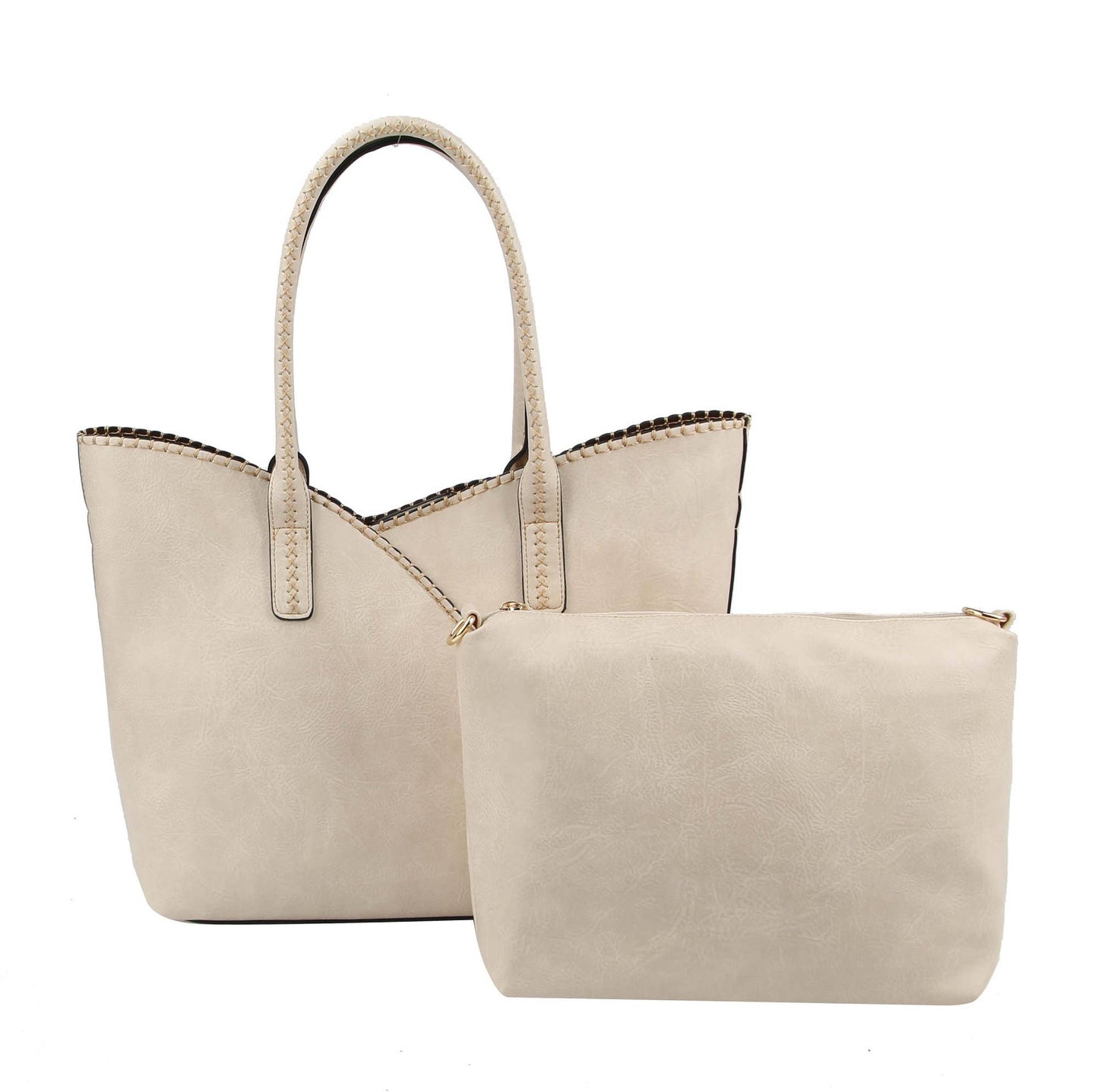2-in-1 Stitch Trim Detail Shoulder/Tote Set Bag | Black