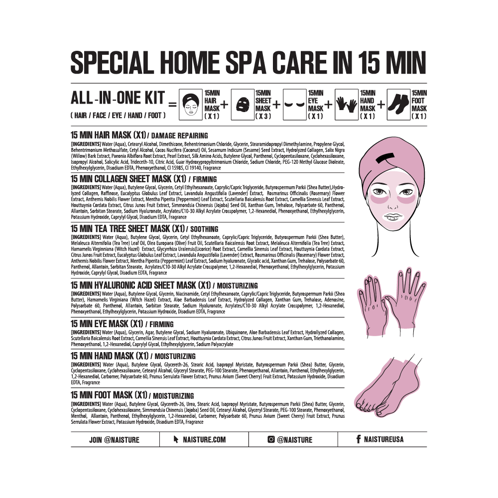 Naisture 15 Min Pamper Me Kit for Skin Care & Beauty (7 pack)