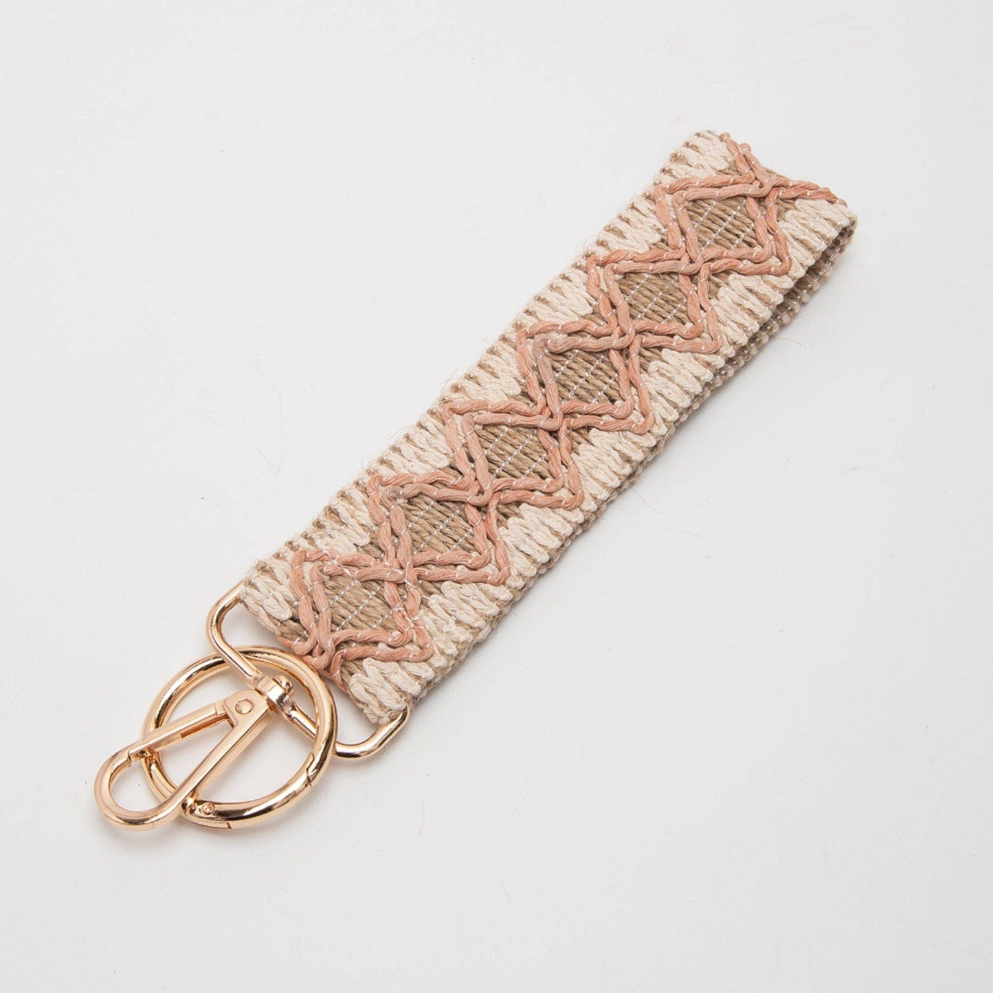 Wave Pattern Straw Wristband/Key Chain | Beige Brown