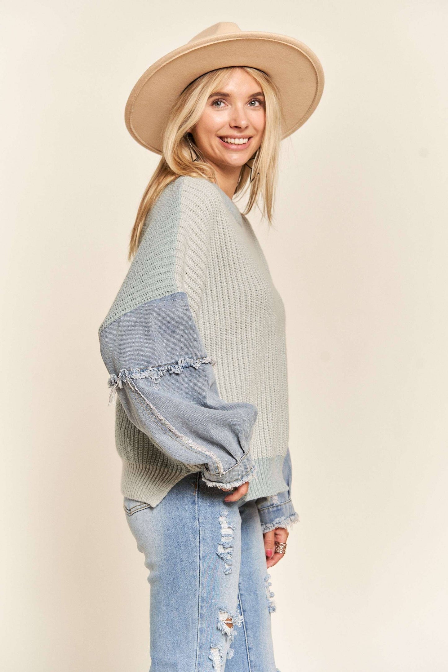 Dani Plus Size Denim Colorblock Sweater | Blue