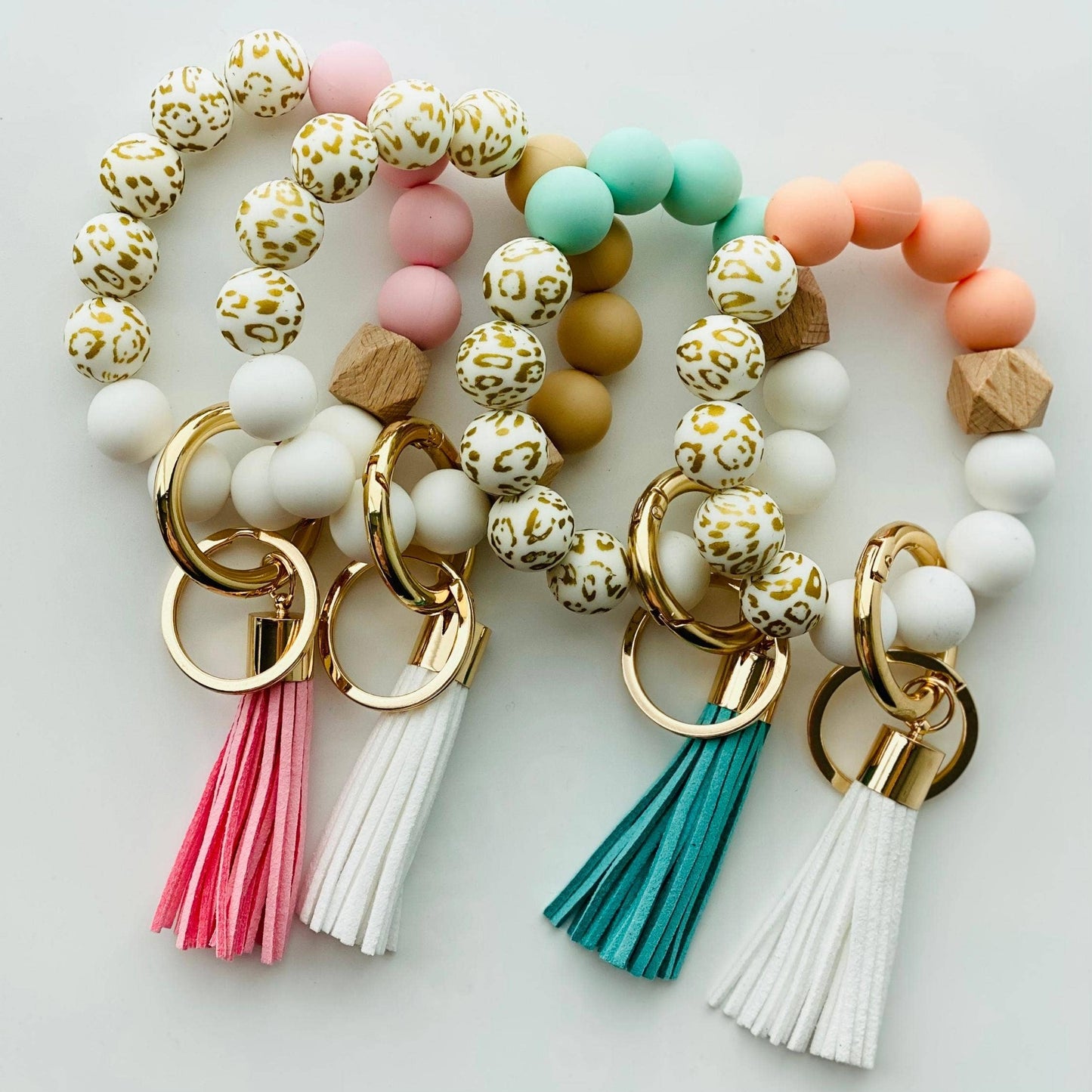 Bangle Keychain | Silicone Wristlet Key Ring | Bead Bracelet: Lavender Purple