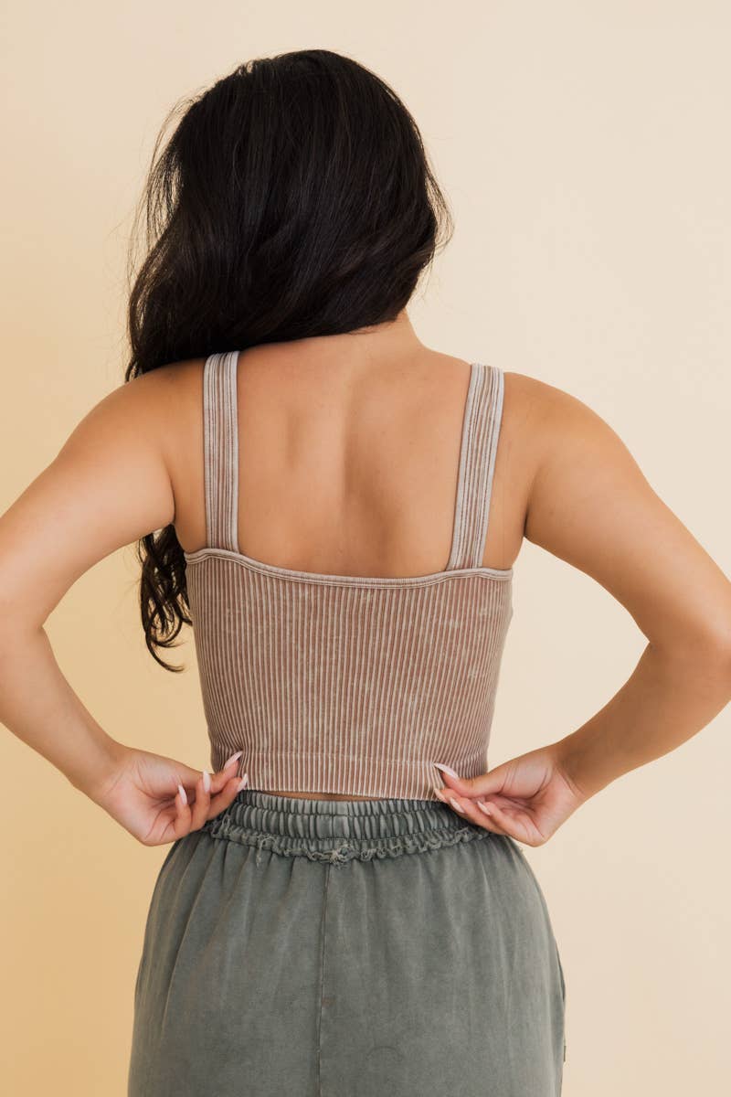 Just Breathe Washed Ribbed Padded Bralette | Sage