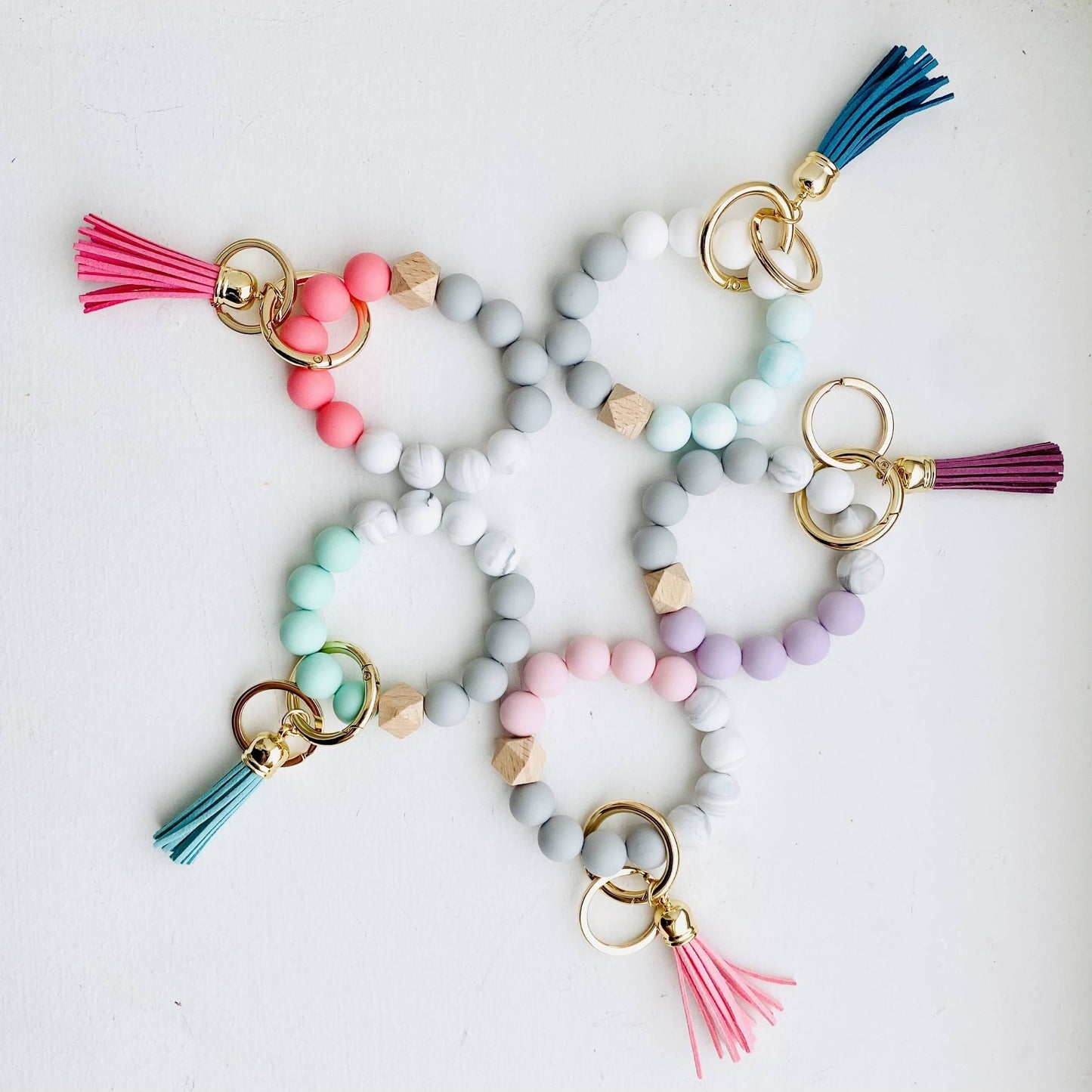 Bangle Keychain | Silicone Wristlet Key Ring | Bead Bracelet: Lavender Purple