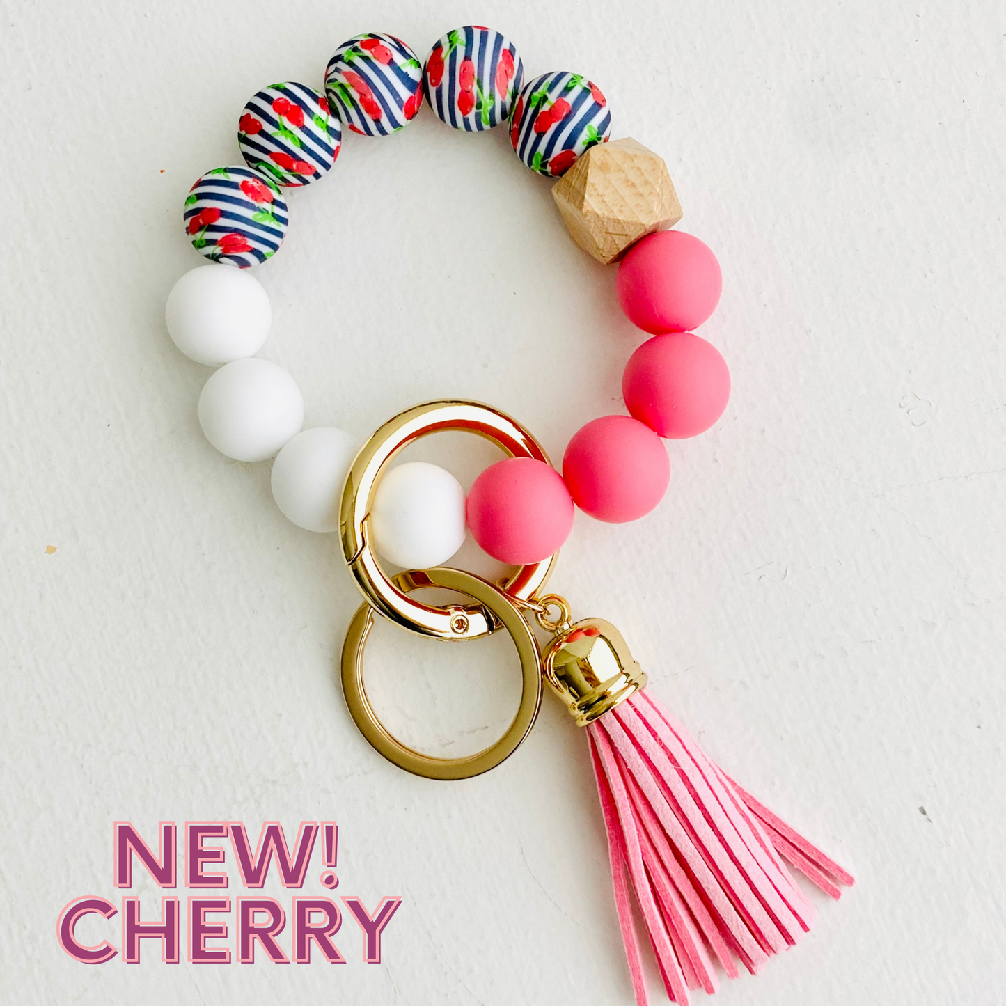 Bangle Keychain | Silicone Wristlet Key Ring | Bead Bracelet: Lavender Purple