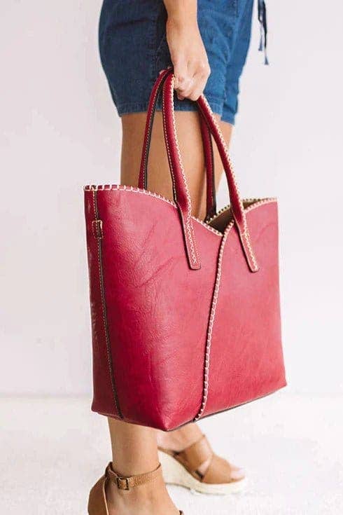 2-in-1 Stitch Trim Detail Shoulder/Tote Set Bag | Black