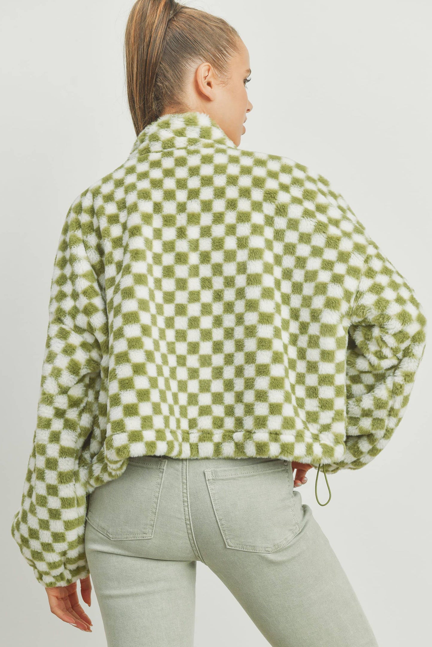 Cozy Checkered Teddy Jacket | TAUPE