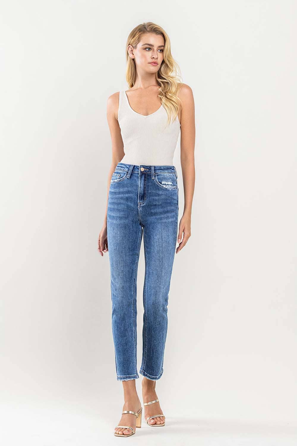VERVET by Flying Monkey Super High Rise Ankle Slim Straight Jeans
