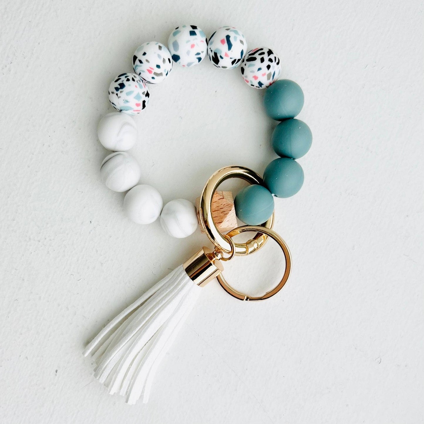Bangle Keychain | Silicone Wristlet Key Ring | Bead Bracelet: Lavender Purple