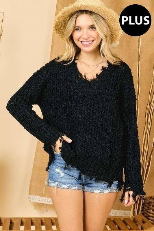 Dixie Plus Size Distressed Sweater | Olive