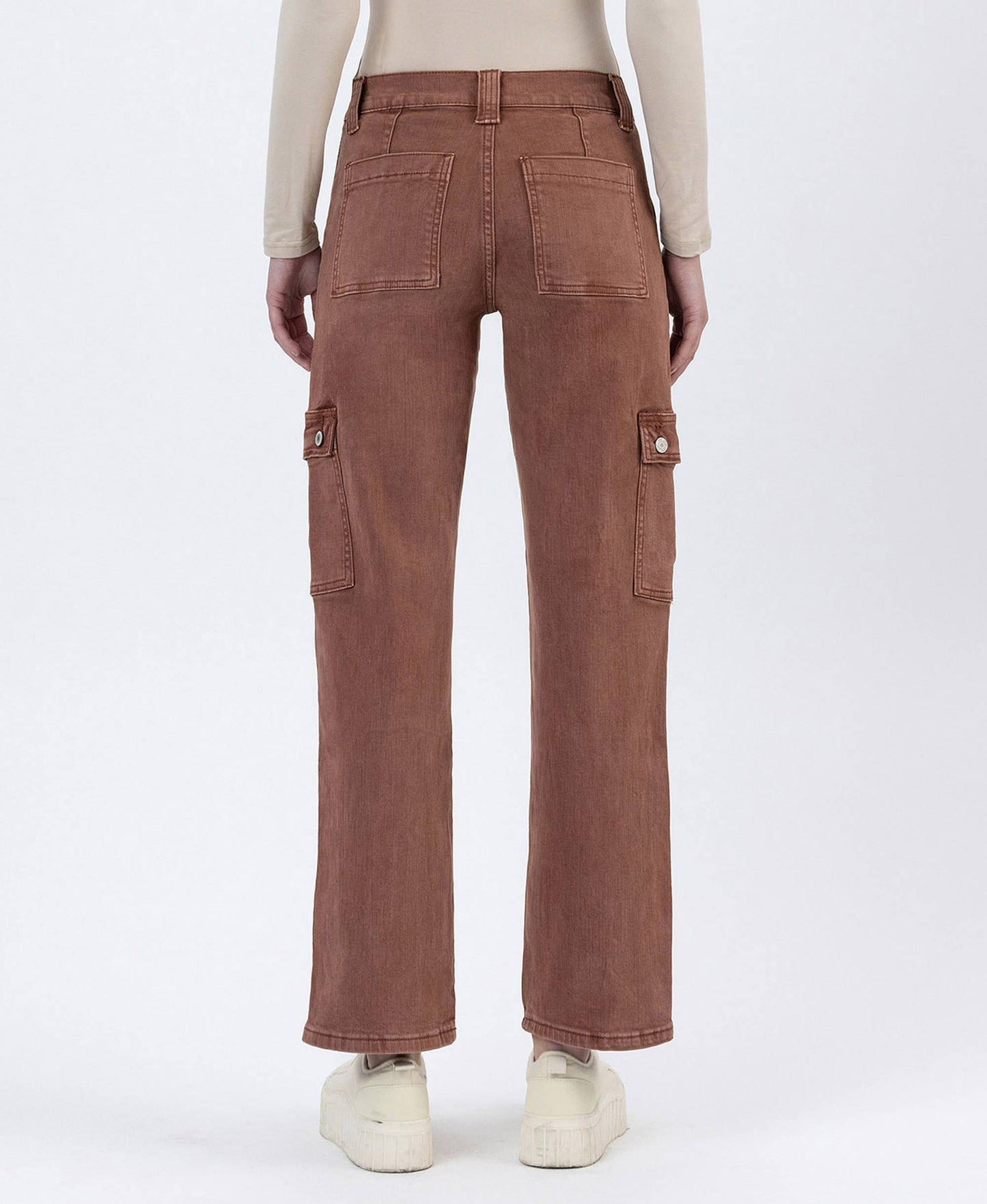 High Rise Patch Pocket Cargo Straight Jeans | Red Brick