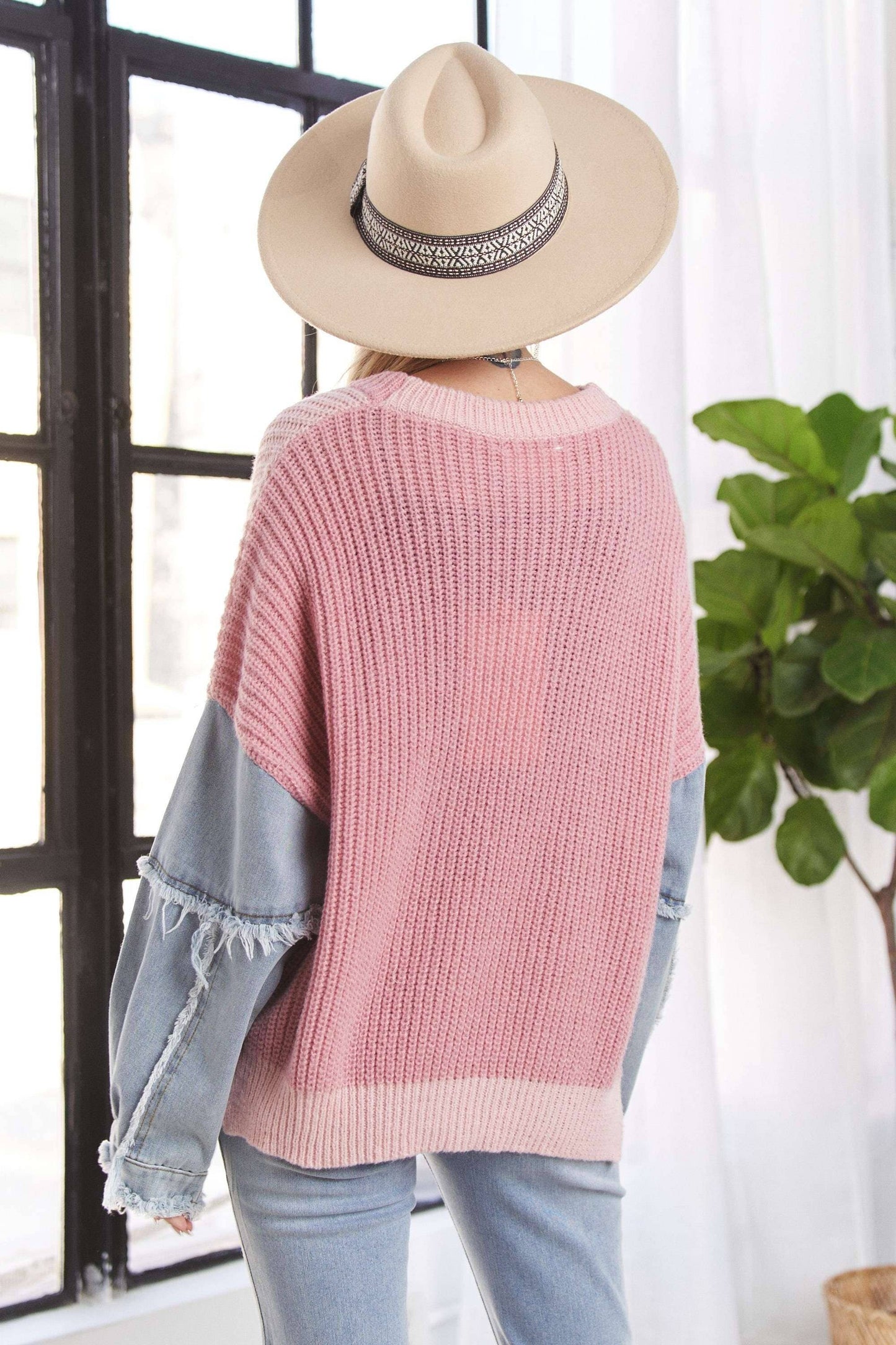 Dani Plus Size Denim Colorblock Sweater | Blue
