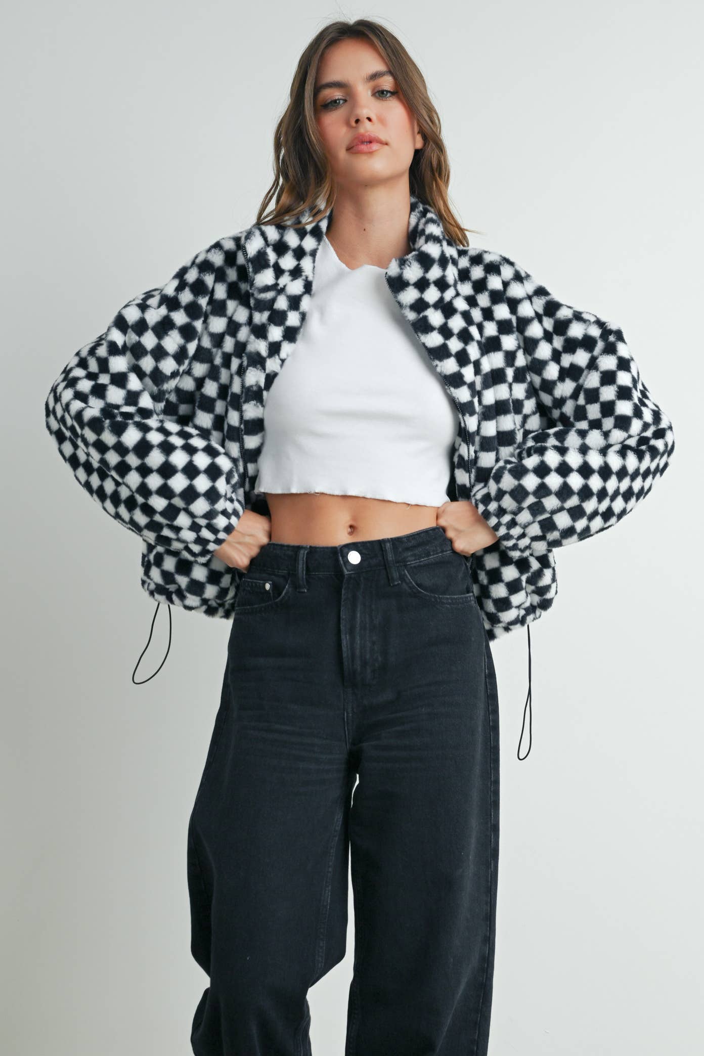 Cozy Checkered Teddy Jacket | TAUPE