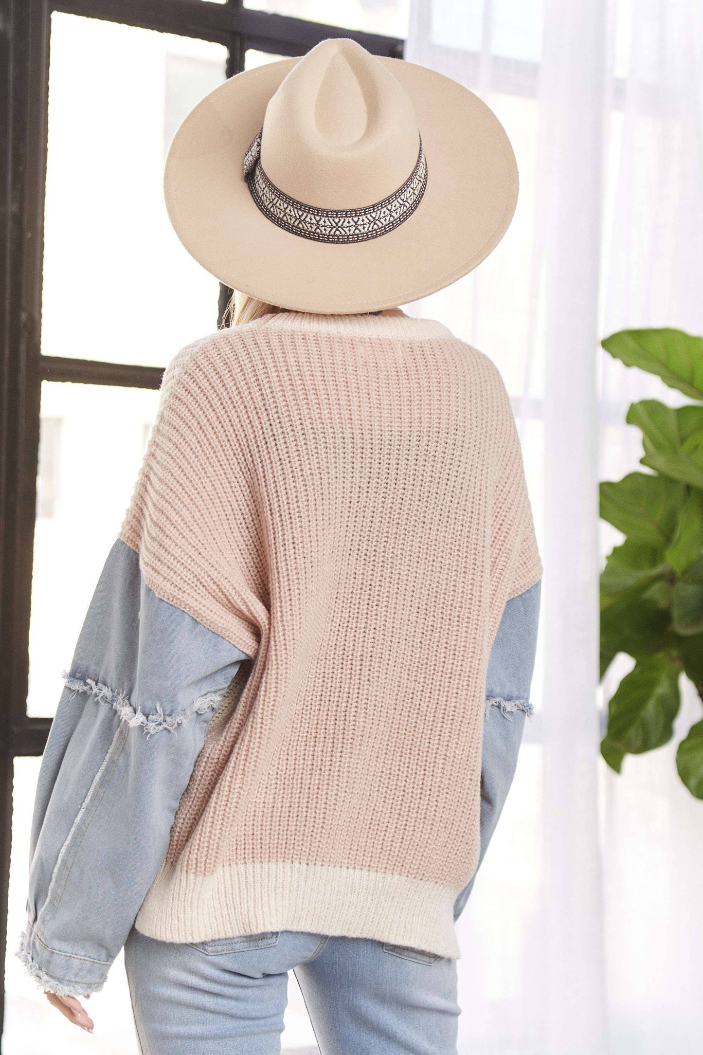 Dani Plus Size Denim Colorblock Sweater | Blue