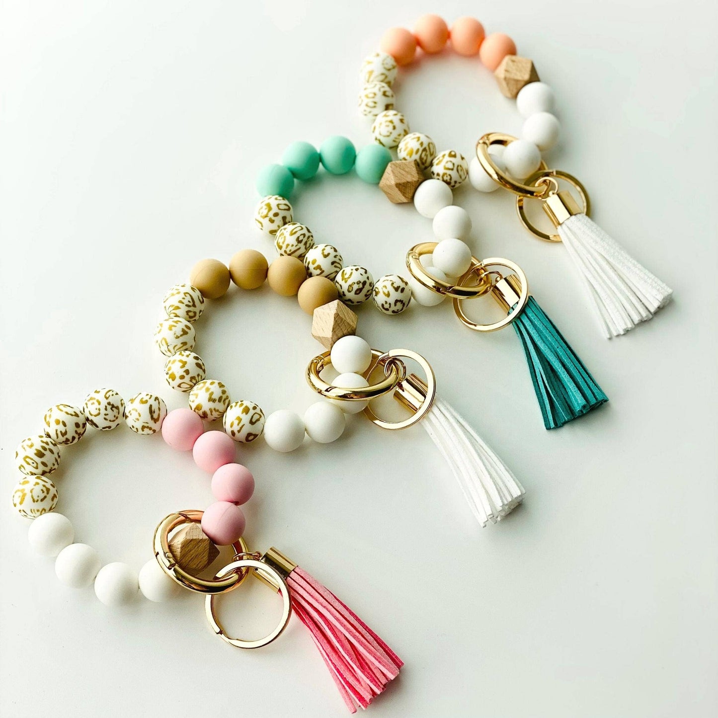 Bangle Keychain | Silicone Wristlet Key Ring | Bead Bracelet: Lavender Purple