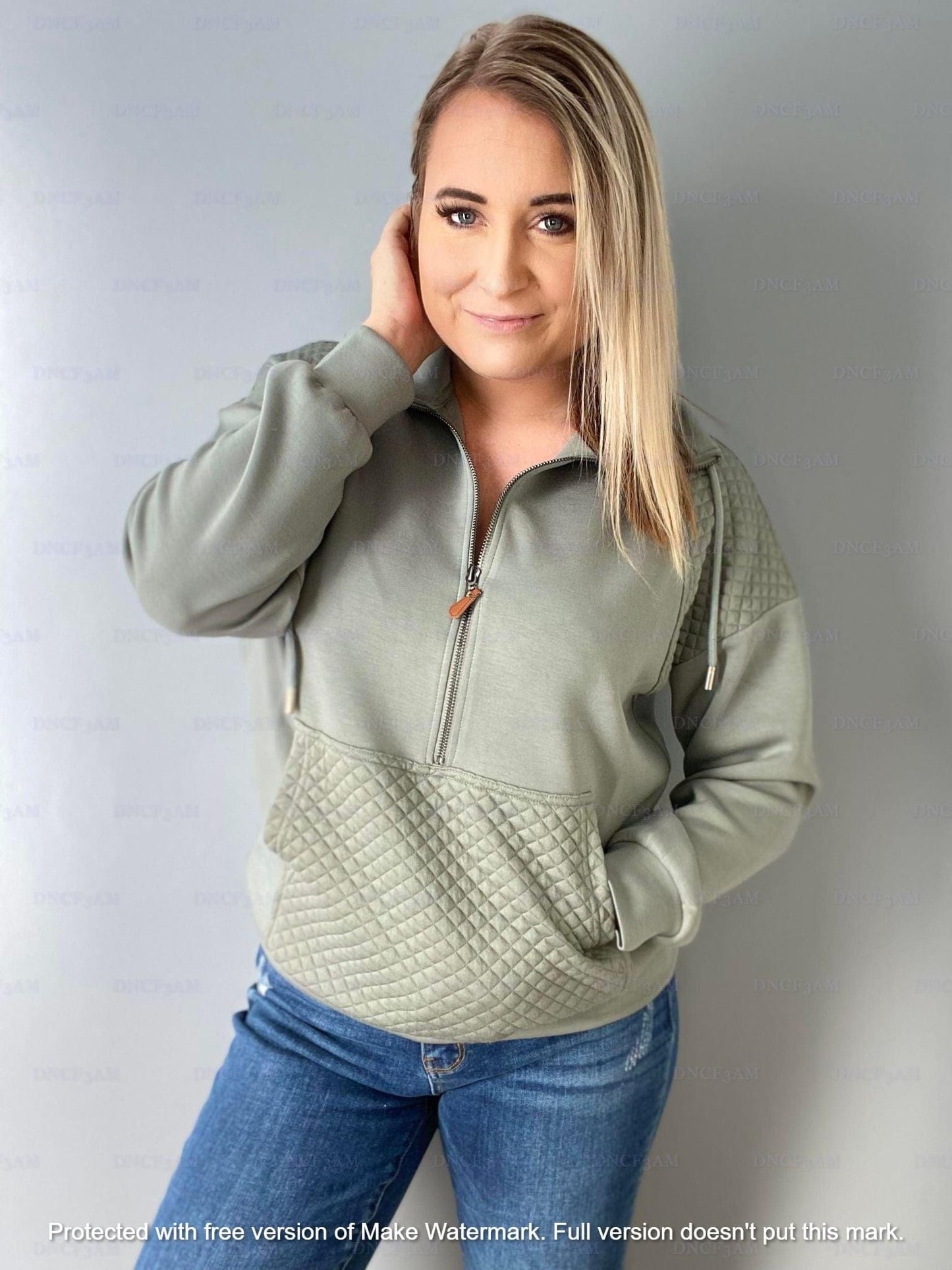 Quinn Quilted Half Zip Pullover - Beige