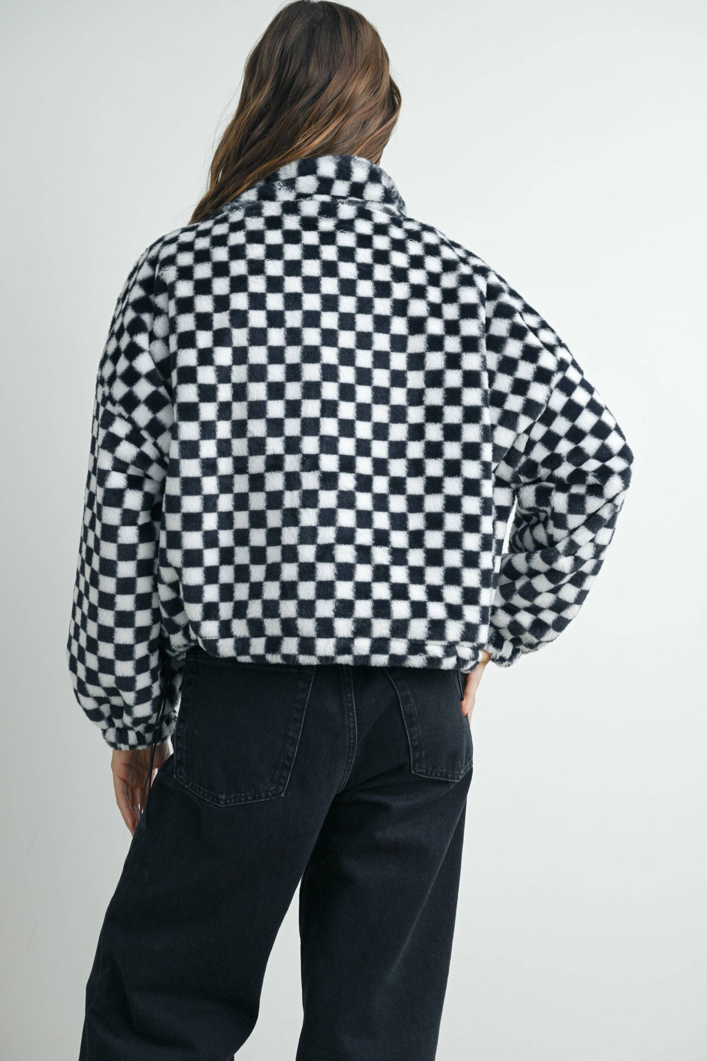 Cozy Checkered Teddy Jacket | TAUPE