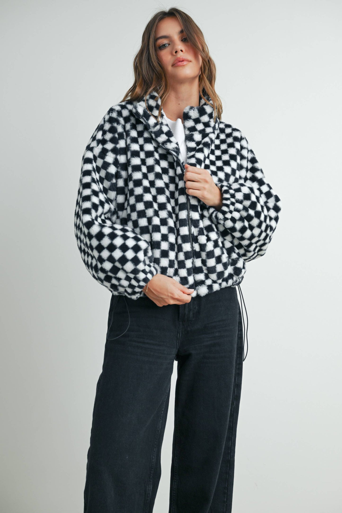 Cozy Checkered Teddy Jacket | TAUPE