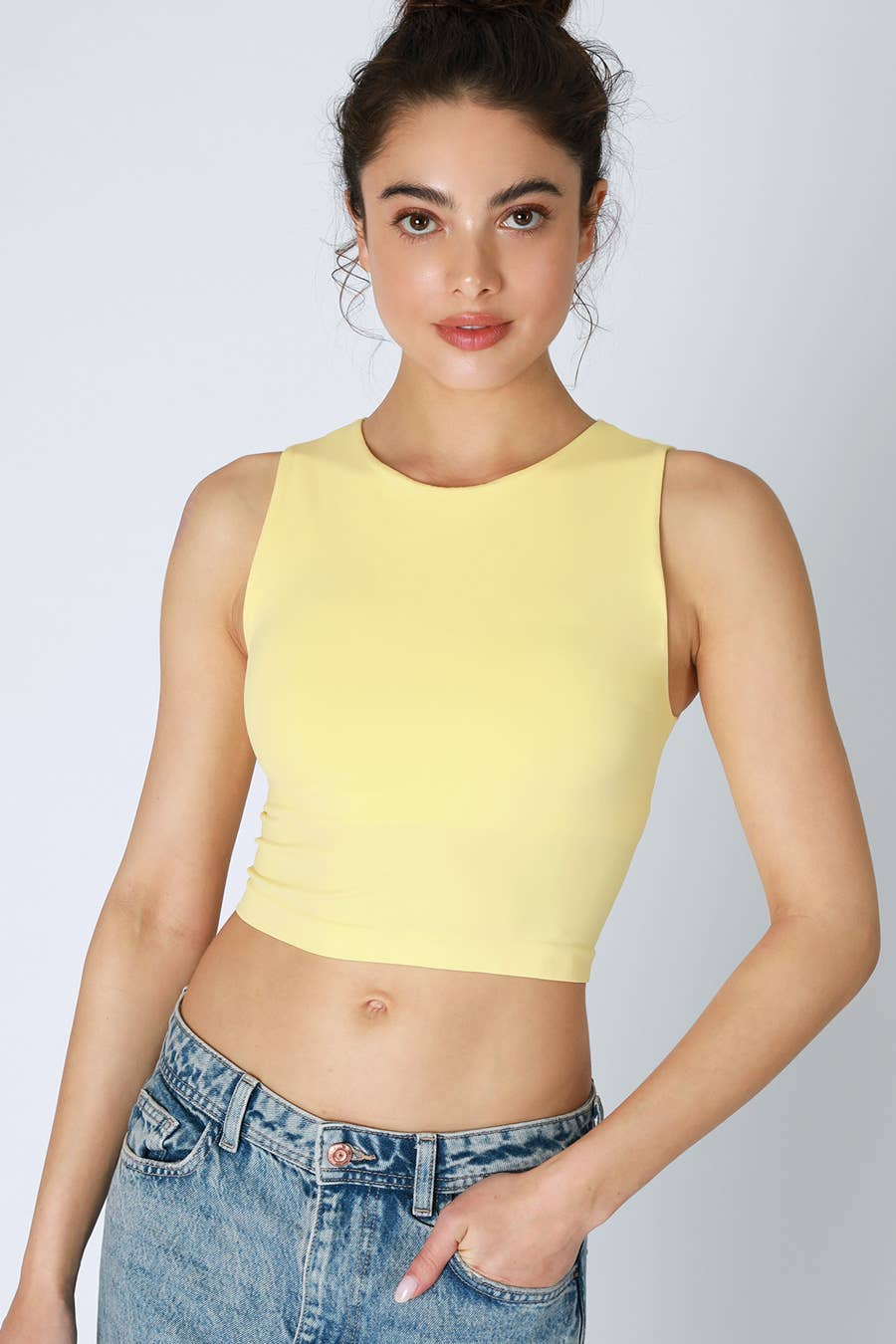 Clean Line Crew Neck Crop Top | White