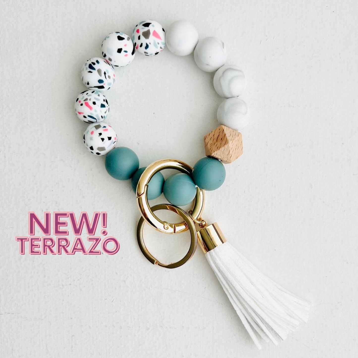 Bangle Keychain | Silicone Wristlet Key Ring | Bead Bracelet: Lavender Purple