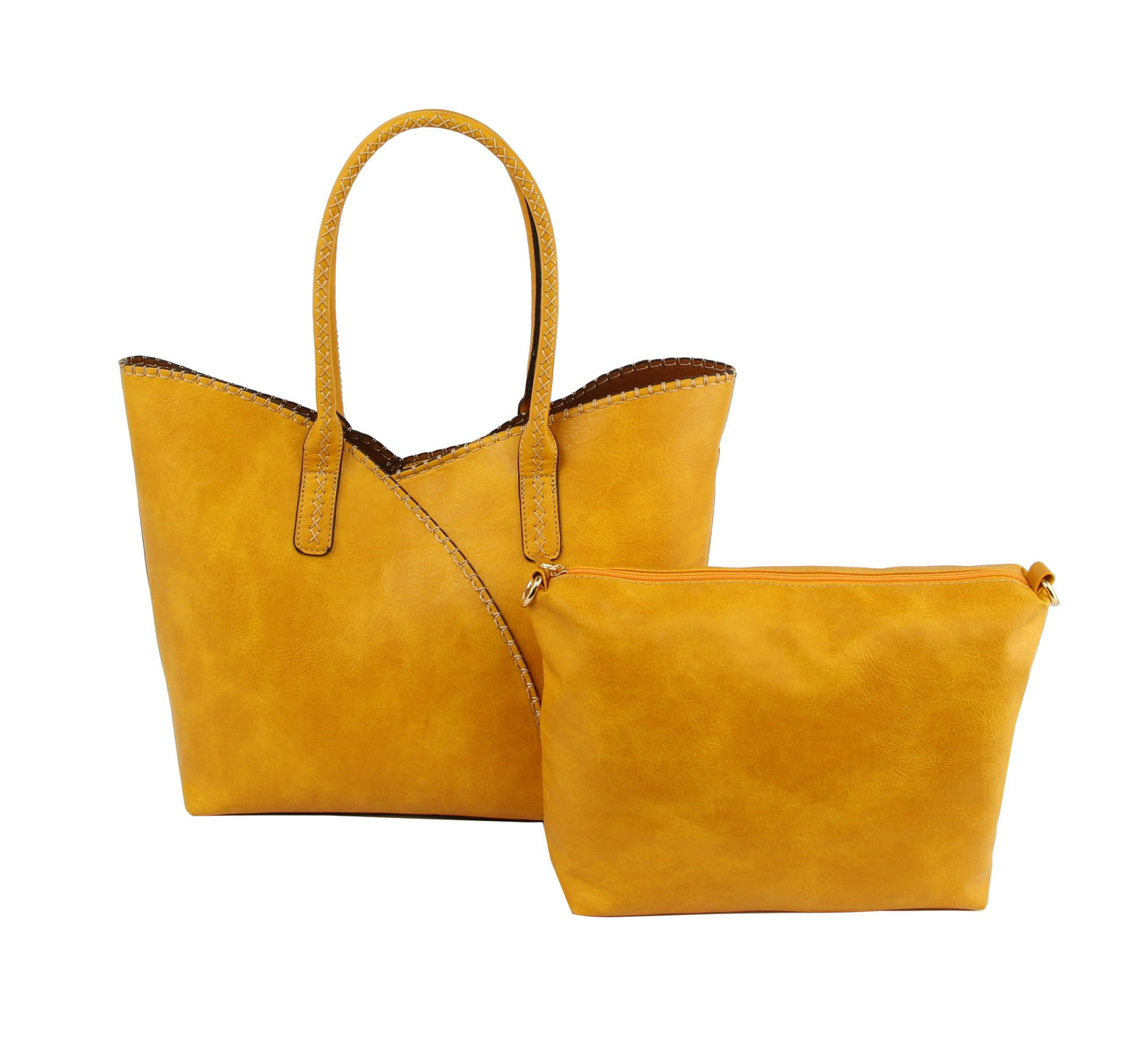 2-in-1 Stitch Trim Detail Shoulder/Tote Set Bag | Black