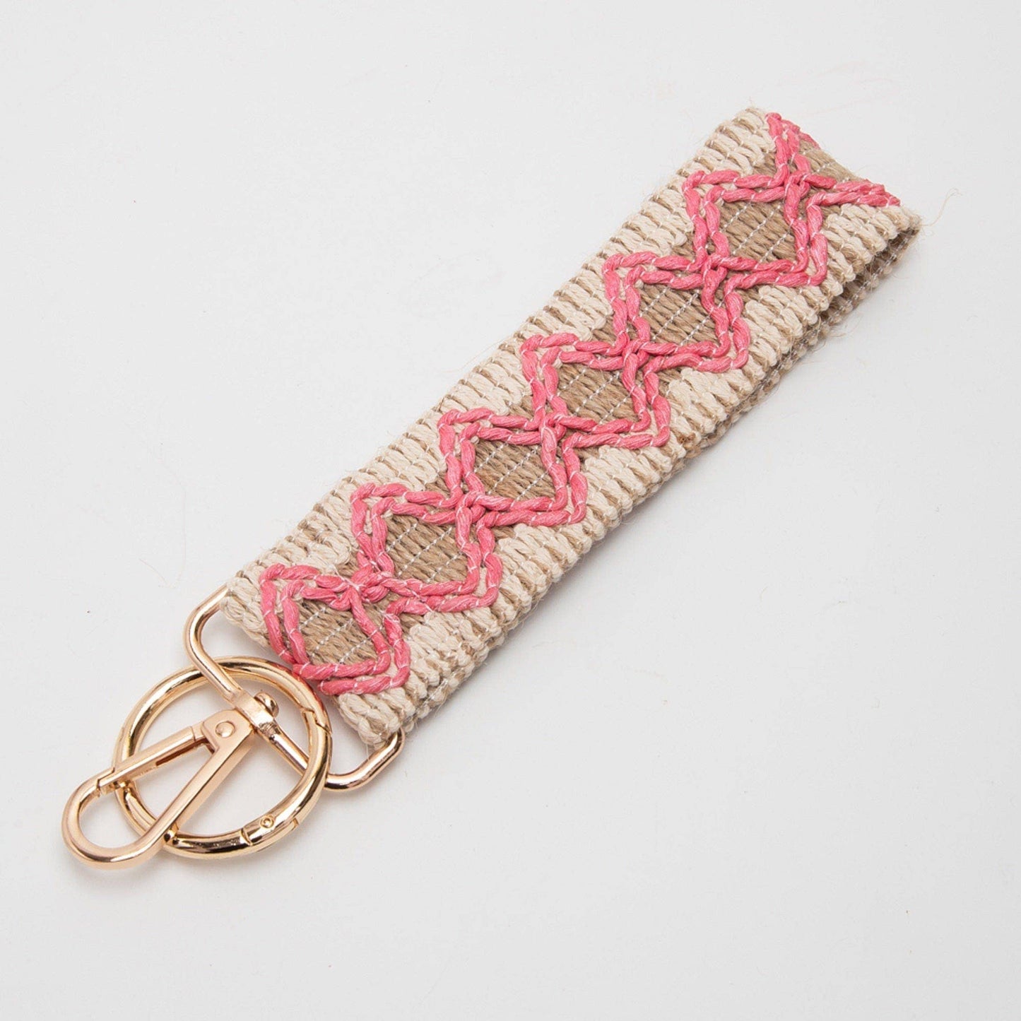 Wave Pattern Straw Wristband/Key Chain | Beige Brown