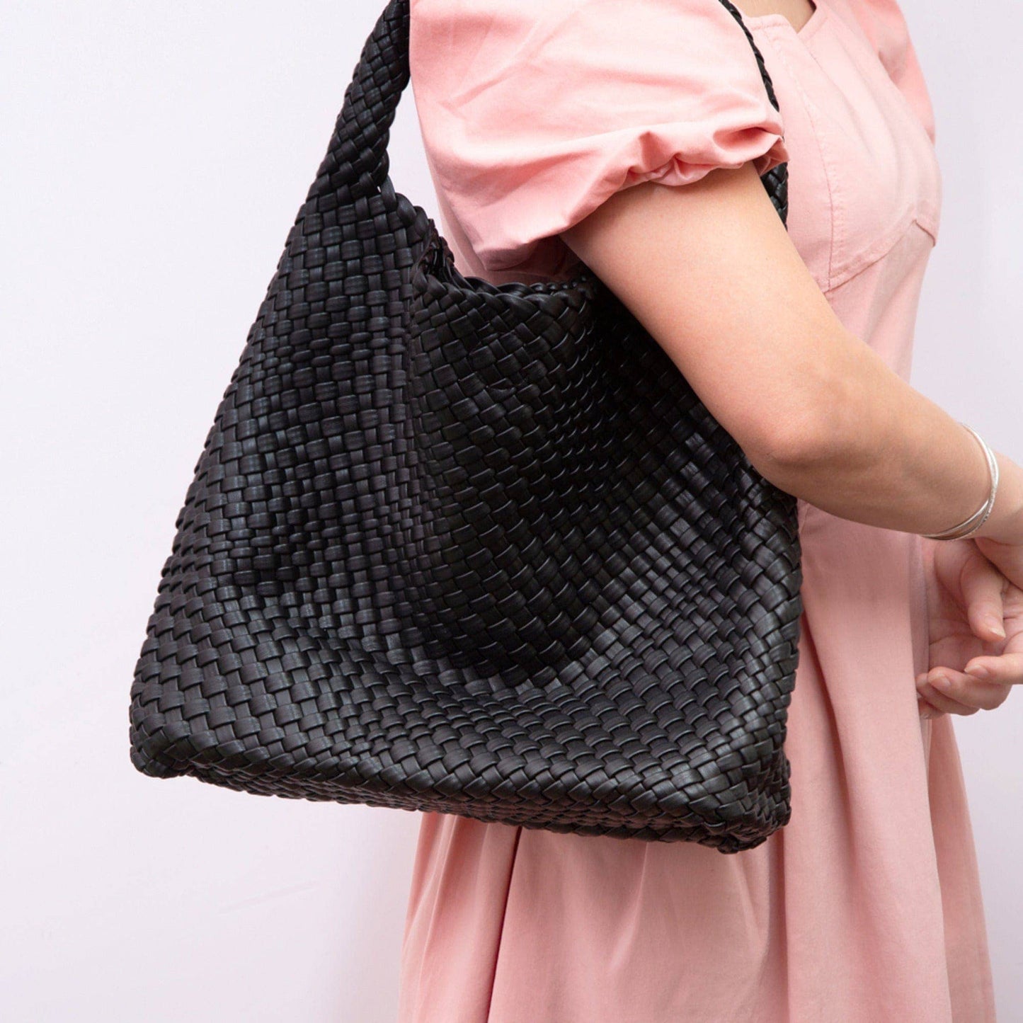 Tiara Woven Hobo Tote Bag With Pouch | Tan