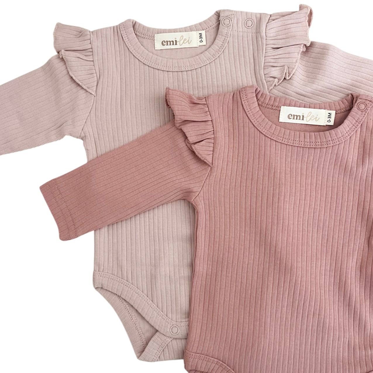 Karsynn Organic Cotton Ribbed Ruffle Romper + Leggings | Rose