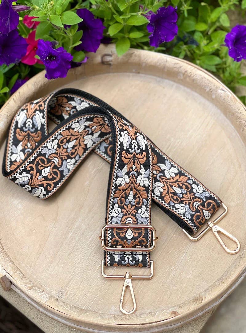 Boho Adjustable Women's Handbag Guitar Strap | Tan + Black