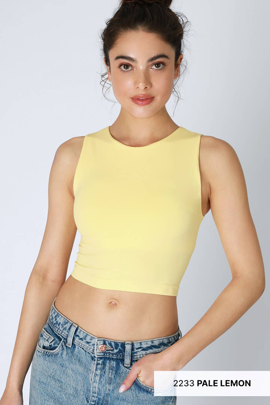 Clean Line Crew Neck Crop Top | White