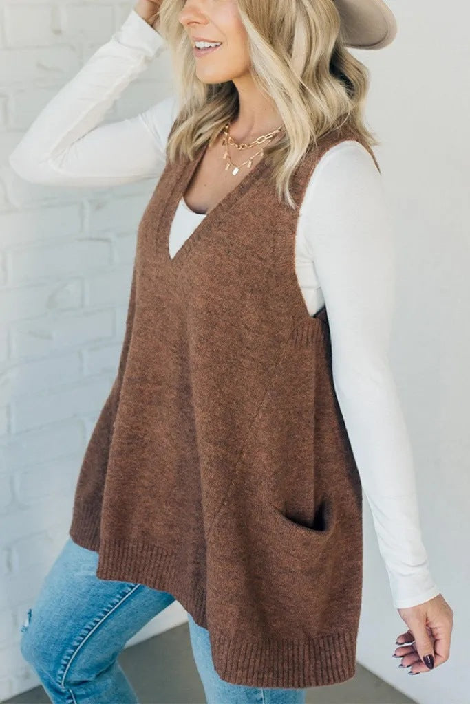 Kyla Tunic Sweater Vest - Brown