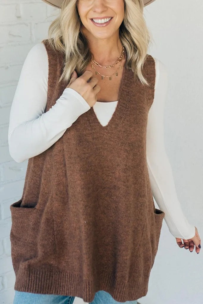Kyla Tunic Sweater Vest - Brown
