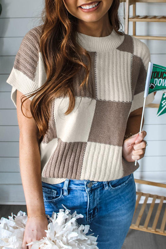 Dylan Acrylic Checker Top - Brown