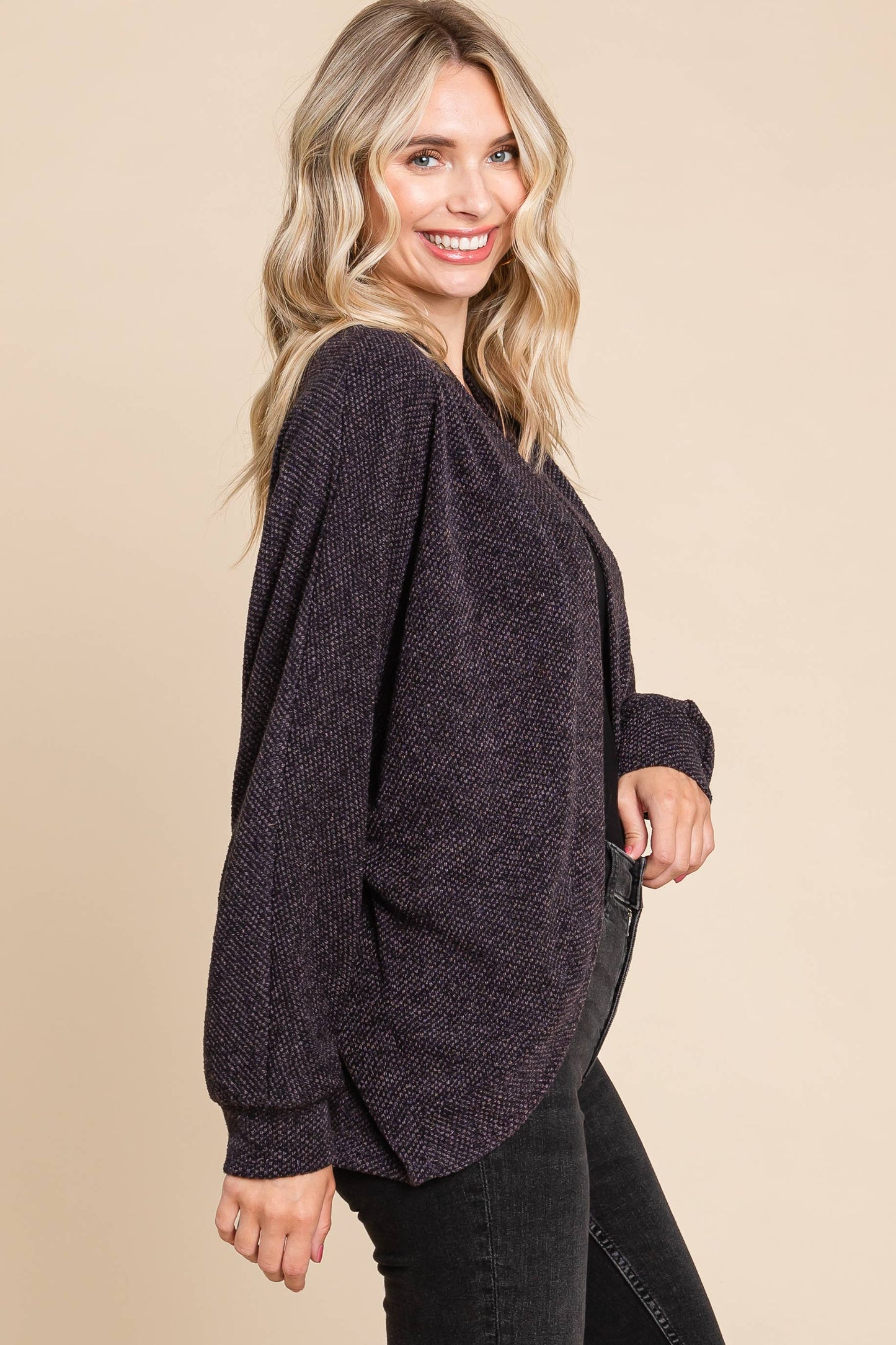 Plus Size Jacquard Knit Open Front Circle Cardigan