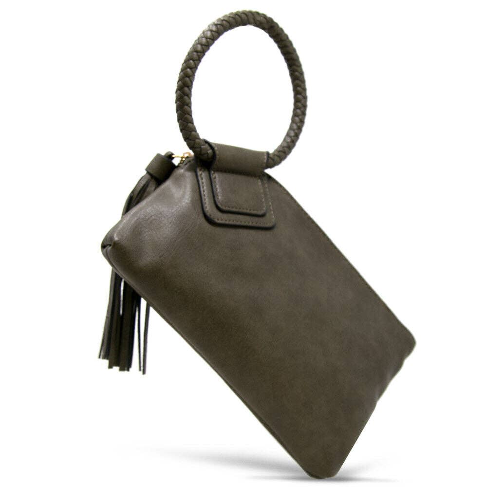 Kayla Tassel Wristlet Clutch - Olive