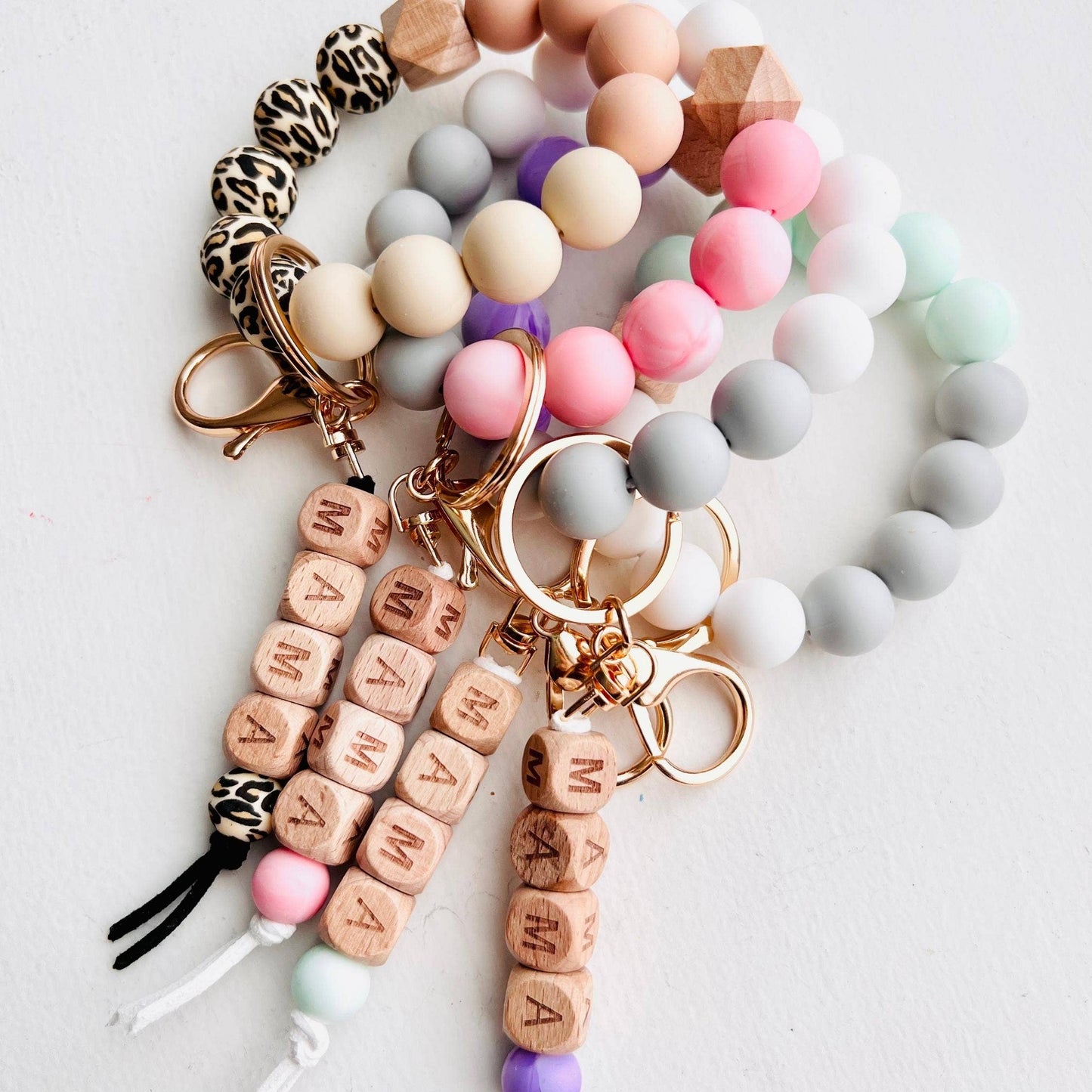 MAMA Bangle Keychain Silicone Wristlet Keyring Bead Bracelet: MAMA Plum