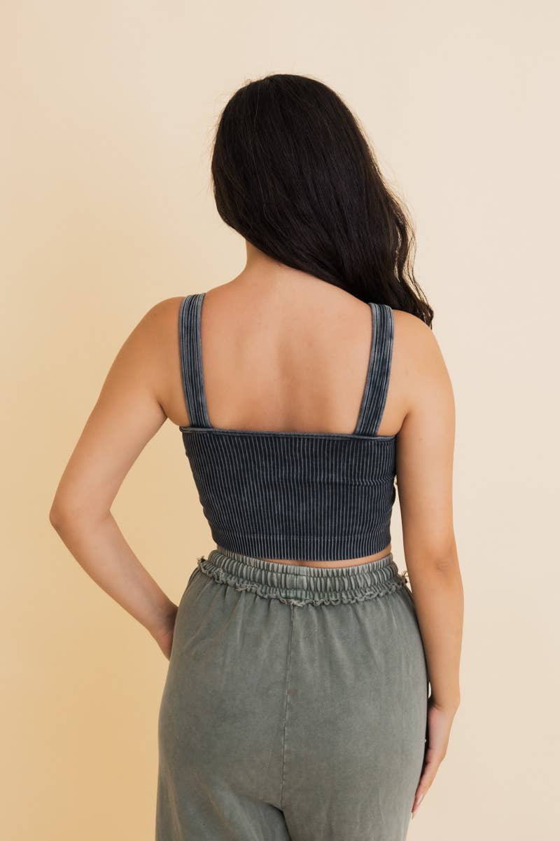 Just Breathe Washed Ribbed Padded Bralette | Black