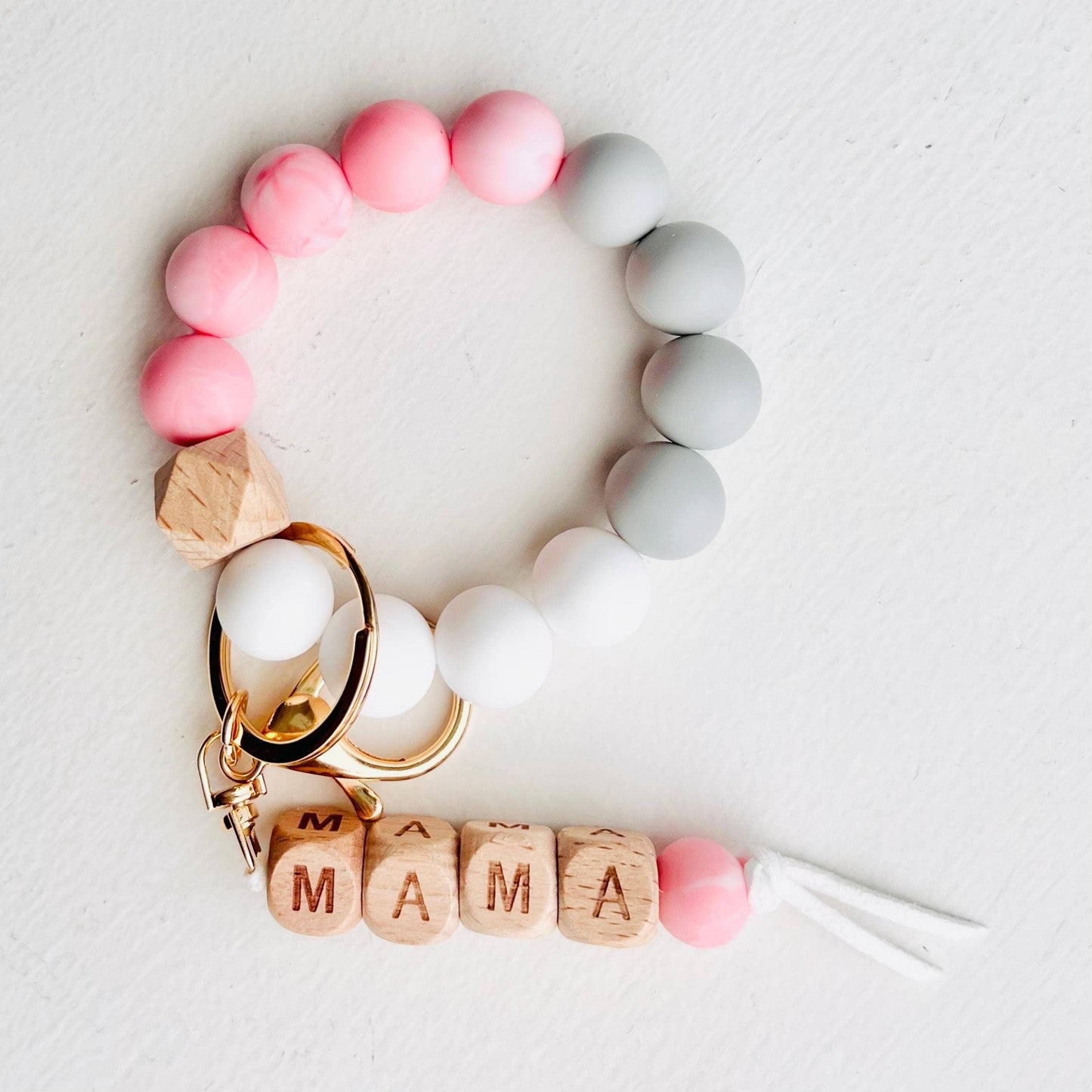 MAMA Bangle Keychain Silicone Wristlet Keyring Bead Bracelet: MAMA Plum