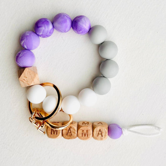 MAMA Bangle Keychain Silicone Wristlet Keyring Bead Bracelet: MAMA Plum
