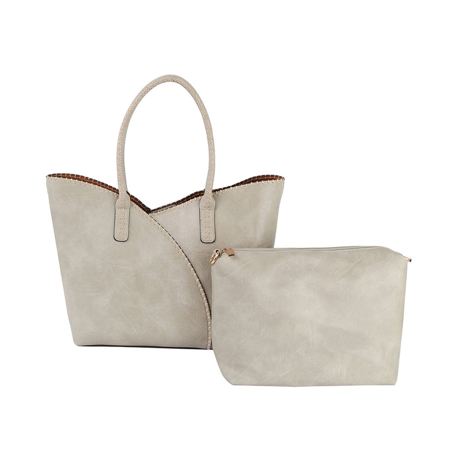 2-in-1 Stitch Trim Detail Shoulder/Tote Set Bag | Gray