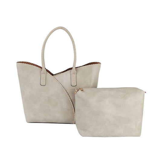 2-in-1 Stitch Trim Detail Shoulder/Tote Set Bag | Gray