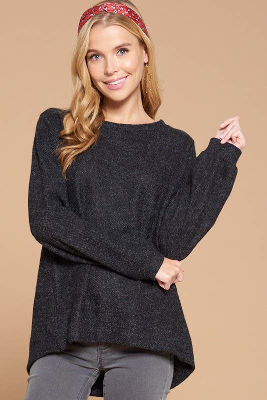 Addie High Low Macaroon Knit Top | Charcoal