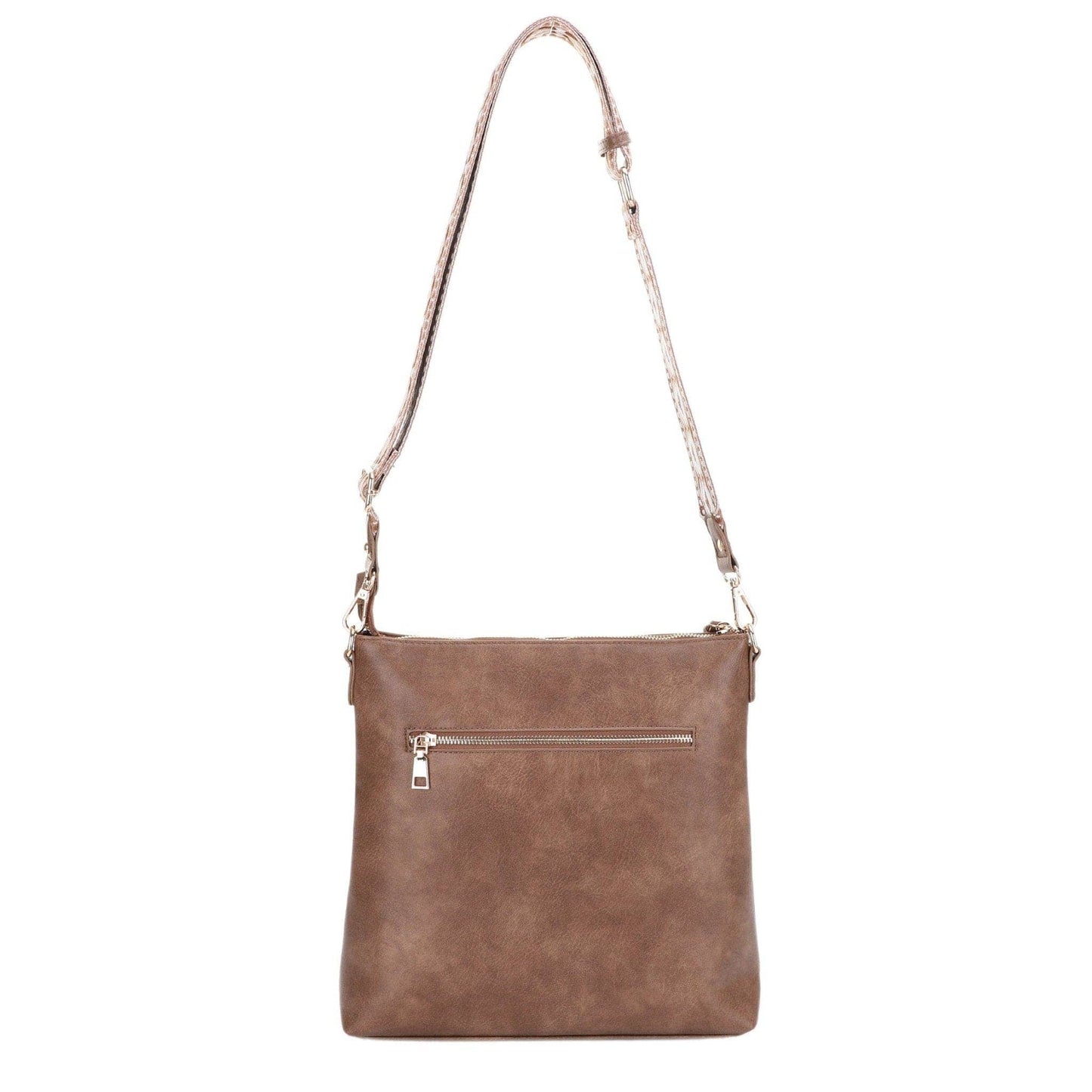 Yeni Double Front Zip Crossbody Bag With Guitar Strap | Taupe