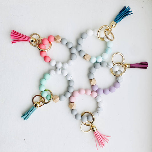 Bangle Keychain | Silicone Wristlet Key Ring | Bead Bracelet: Lavender Purple