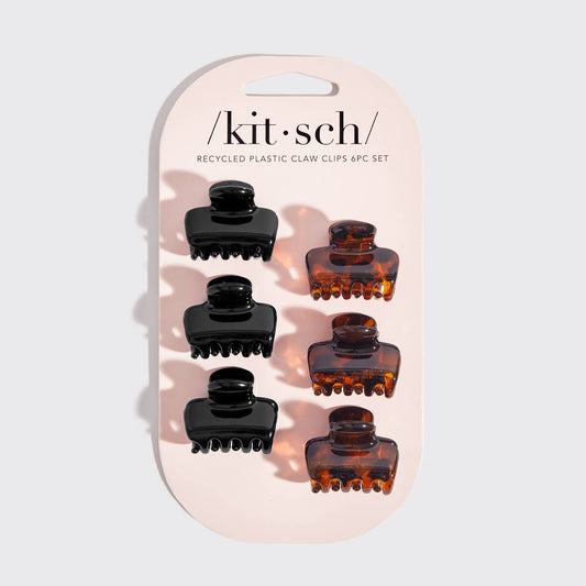 Recycled Plastic Mini Puffy Claw Clips 6pc Set | Black + Tort
