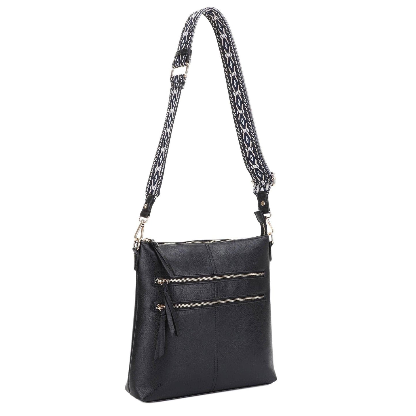 Yeni Double Front Zip Crossbody Bag With Guitar Strap | Taupe